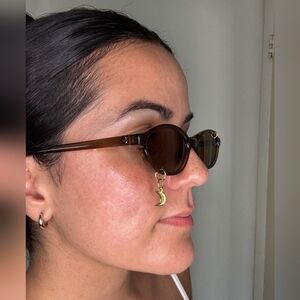 Brown Oval Cat Eye Retro Trendy Celestial Sunglasses with Gold Crescent Moon NEW